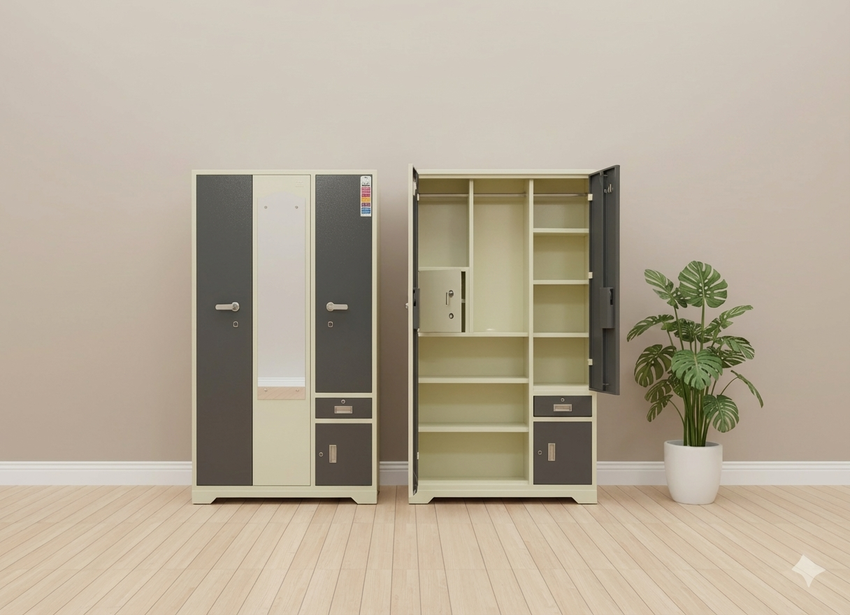 Three Door Almirah (1 Drawer/1 Locker)