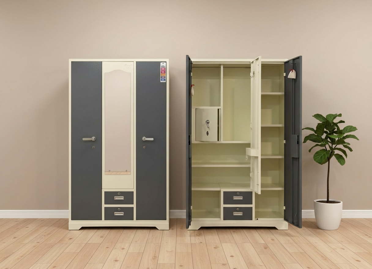 Three Door Almirah (2 Drawers Outside)